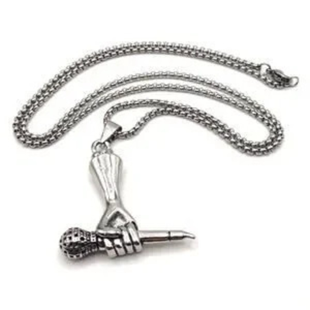 Stainless Steel Necklace Microphone Hand Rapper Music Hip-hop Fashion Gift New!